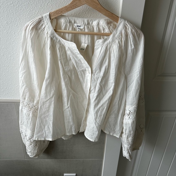 aerie Tops - aerie Cream Peasant Blouse with Lace Sleeve Detail